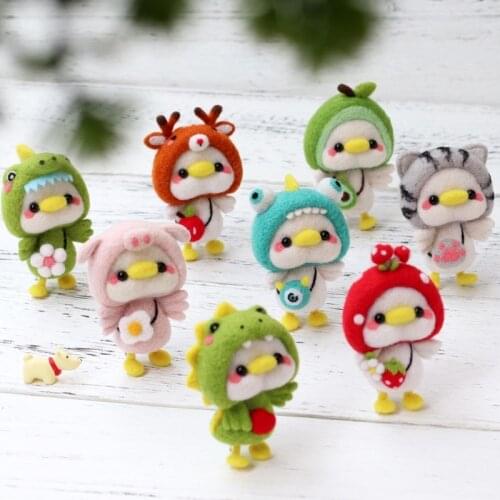 Cute Animal Duck Wool Felt Doll Handmade DIY Unfinished Poked Knitting Package
