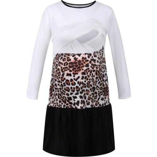 Fashion Nursing Dresses Breastfeeding Women Long Sleevele Leopard Print Maternity Breastfeeding Dress Vêtements Maternité