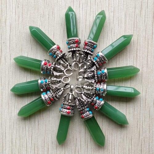 Wholesale 24pcs/lot fashion good quality natural green aventurine pillar Pendants for jewelry accessories marking free shipping