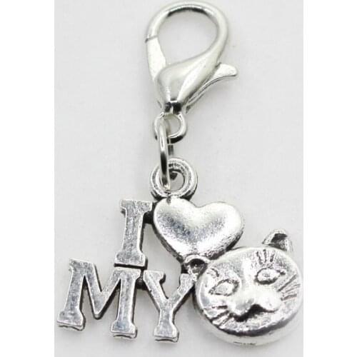 Wholesale 50pcs/lot I Love My Cat Pets Animals Dangle Charms Diy Bracelet&Bangle Jewelry Accessory Hanging Charm