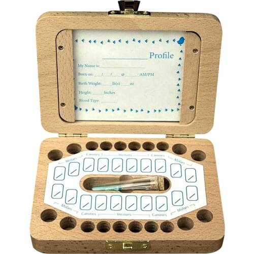 Baby Wood Tooth Box Organizer Milk Teeth Storage Language Spain English Collect Teeth Umbilica Save Gifts Baby Tooth Box