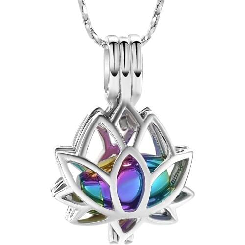 Stainless Steel Lotus Flower Urn Necklace For Ashes Mini Cremation Locket Of Loved One Keepsake Pendant Jewelry For Women