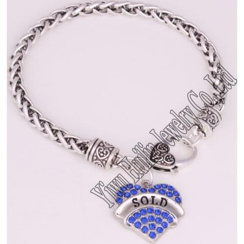 Rhodium plated zinc studded with rhinestone SOLD pendant bracelet link chain