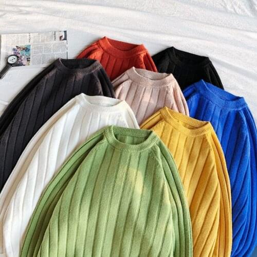 O-neck Vertical Striped Knitted Sweater Classic Trend Loose Tops Casual Long Sleeve Pullover Male Clothes Autumn Winter Sweaters