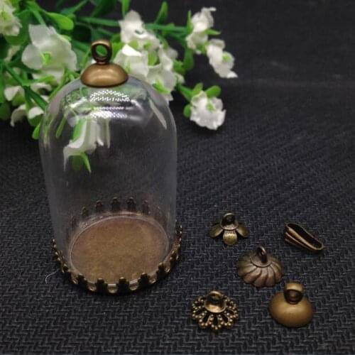 20sets/lot 38*25mm tube glass globe crown base beads cap set glass vial pendant glass cover dome necklace pendant cute charms