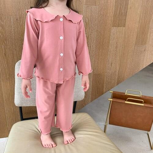 2021 Spring Autumn Girls Button Down Pajamas Kids Sleepwear Children Peter Pan Collar Lounge Set Teenagers Toddler Clothing