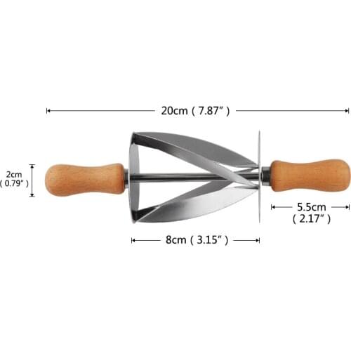 Stainless Steel Rolling Cutter for Making Croissant Bread Wheel Dough Pastry Knife Wooden Handle Baking Kitchen Knife