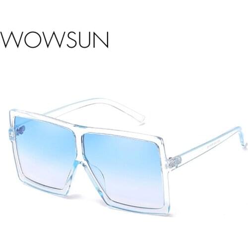 WOWSUN Oversized Sunglasses for Women and Men Brand Design Unisex Flat Square Clear Sunglasses with UV400 Frame WO-030