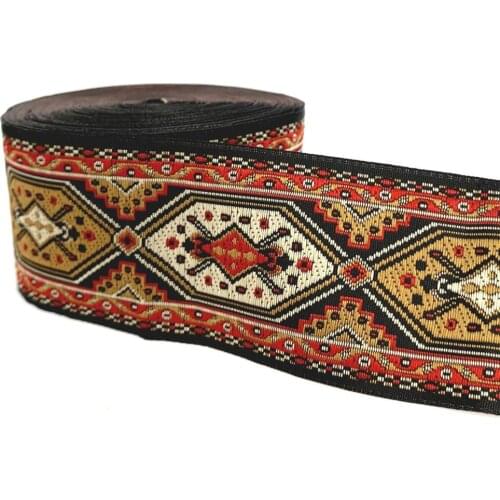 ZERZEEMOOY 2" 5cm Woven Jacquard Ribbon Trims red yellow totem design for clothing straps accessory