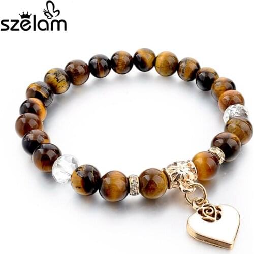 Szelam Bijoux Brown Natural Stone Bracelet For Women Heart Charm Bracelets Bangles Pulseiras Femininas Boho Jewelry SBR150344