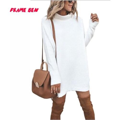 FRANE BEN Autumn Winter Sweater Women 2019 New Elegant White Knitted Sweaters Pullover Jumper Fashion 2019 Turtleneck Sweater
