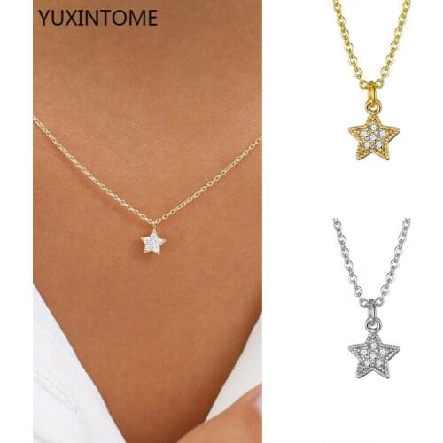 925 Sterling Silver Chain Star Choker Necklace Pave Crystal Five-pointed Star Necklace for Women Jewelry Collana Bijoux Collier