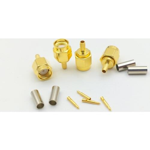 200 pcs gold-plated SMA male plug crimp RG174 RG316 LMR100 cable RF connectors New