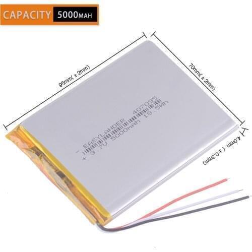 3wires 3.7V 5000mah (polymer lithium ion battery) Li-ion battery for tablet pc 7 inch MP3 MP4 [407095] replace High capacity