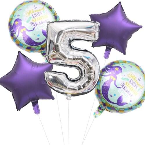 5Pcs Mermaid Party Balloons Number Foil Balloon Kids Birthday Party Decorations Happy Birthday Party Decoration For Girls