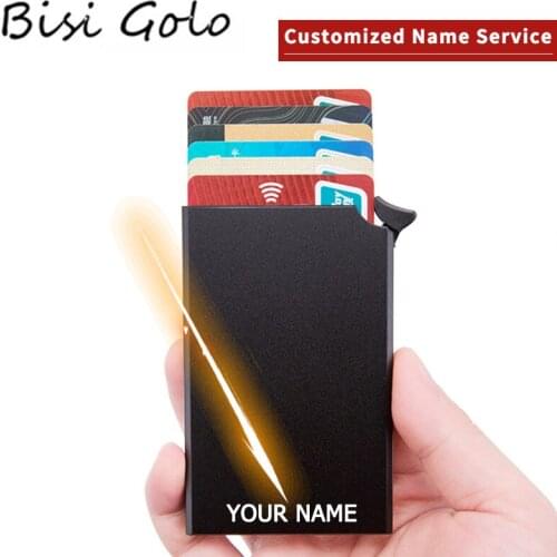BISI GORO 2021 New Laser Engraving RFID Anti-Theft Auto Pop-Up Metal Slim Credit Card Holder Smart Card Wallet Thin ID Holder