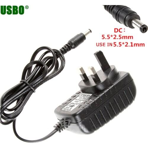 British 5.5x2.1mm 5.5x2.5mm DC plug 1M cable 5V 6V 7.5V 9V 12V 1A power supply UK AC Power adapter charger
