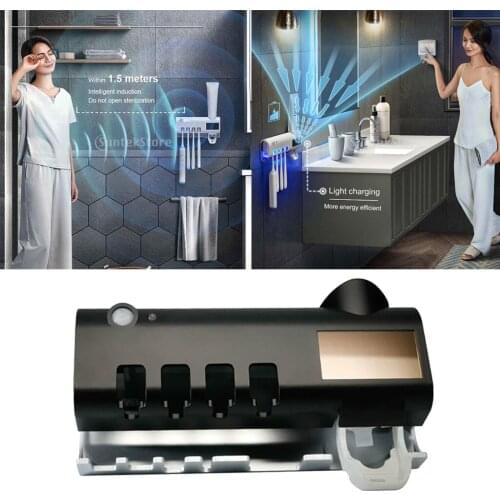 UV Toothbrush Disinfectant Holder Wall Mounted Toothbrush Cleaning Storage Box Bathroom Toothpaste Dispenser Holder