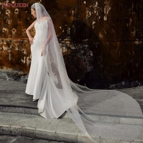 TOPQUEEN V10 Luxury Wedding Veil Long Bride Pearls Veil with Comb 3M Wedding Veil for Bride Christian Veil Bridal Veil off White
