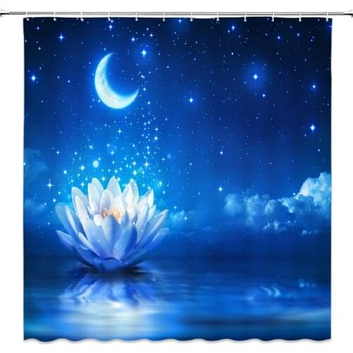 Fantasy Starry Sky Shower Curtains Moon Stars White Flower Scenery Home Decor Bathroom Bathtub Waterproof Polyester Curtain Set
