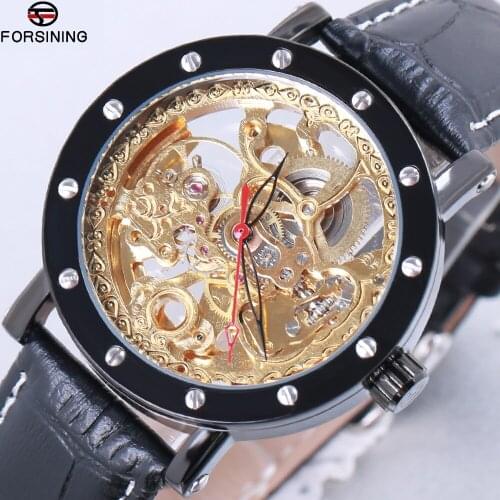 FORSINING Men Military Watches 2021 Fashion Auto Mechanical Wristwatch Rubber Strap Skeleton Stainless-steel Case reloj hombre