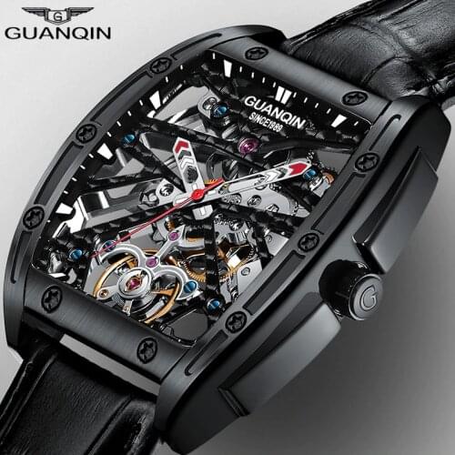 GUANQIN Mechanical Double skeleton watches Waterproof Men Automatic steel clock men lunimous Top Brand Luxury relogio masculino