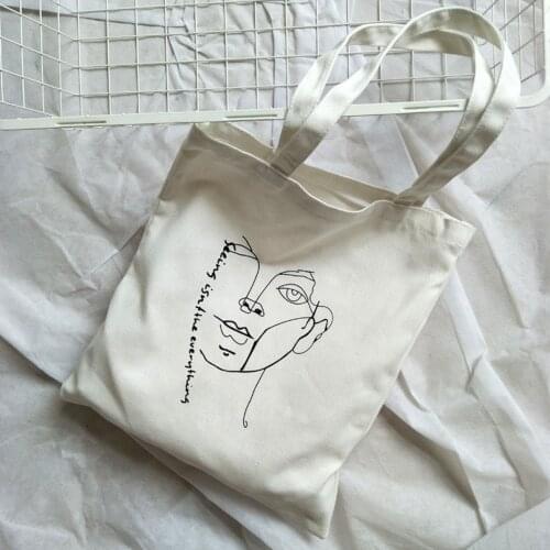 Fashion Canvas Bag Personality Sketch Printing Students' Supply Zipper Convenient Storage Tuition Bag Lovely Stationery