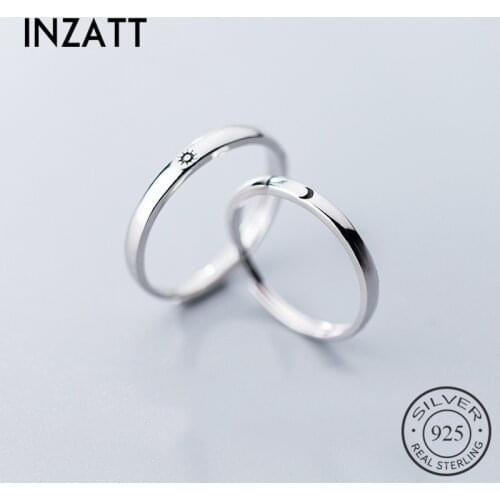 INZATT Real 925 Sterling Silver Sun Moon Zircon Adjustable Men Ring For Love Couples Asymmetry Fine Jewelry Punk Accessories