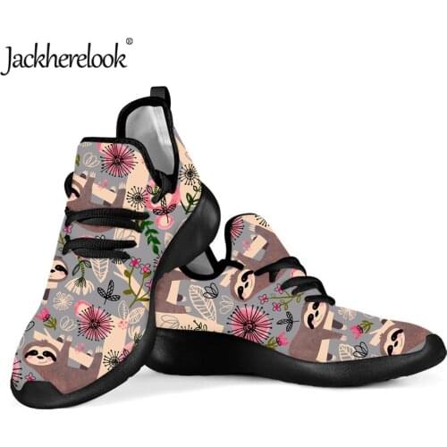 Jackherelook Knit Sneakers Women Shoes Flower Sloth Print Summer/Spring Mesh Female Shoes Flats Lace-up Walking Shoe Mujer Pisos