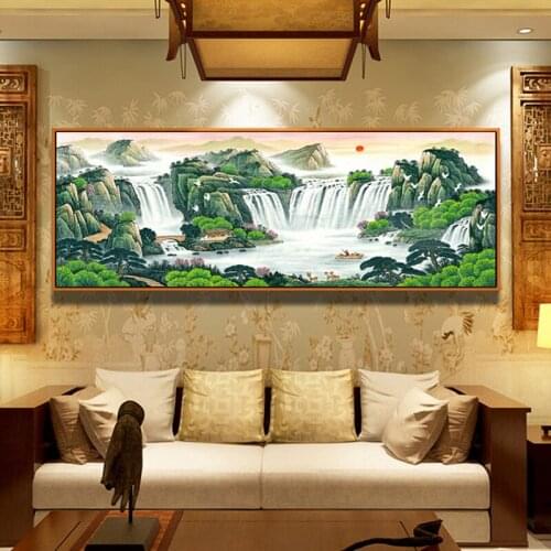 Chinese Traditional Landscape Canvas Painting Print On The Wall Decor Mountains And Waters Wall Picture For Living Room Unframed