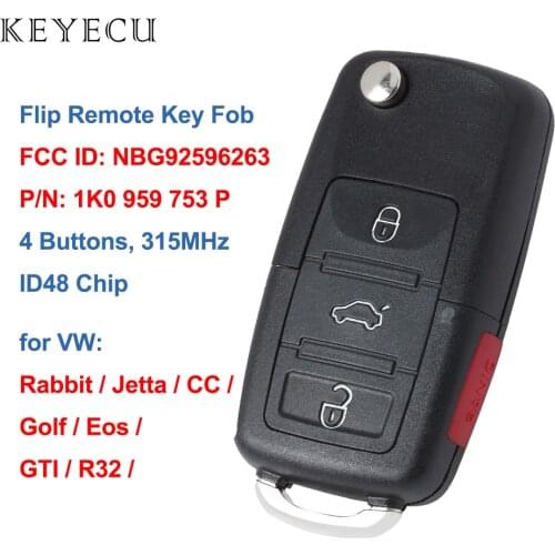 Keyecu 1K0 959 753 P for Volkswagen Eos Golf GTI Jetta Rabbit Remote Car Key Fob 3+1 Buttons 315MHz 1K0959753P