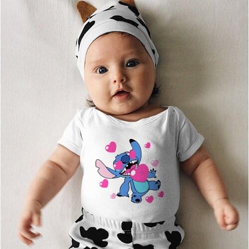 Toddler Jumpsuit Lilo & Stitch Disney Summer New Products Black White Baby Girl Boy Onesie 0-24M Fashion Harajuku Dropship Cute