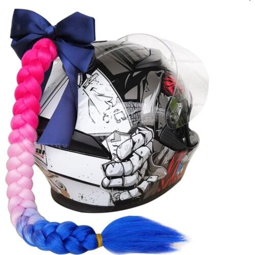 Helmet Ponytail Pigtails Braids Hair with Bowknot Detachable Suction Cup for Motorcycle Bike Bicycle Cycling Bikers Riders Skate