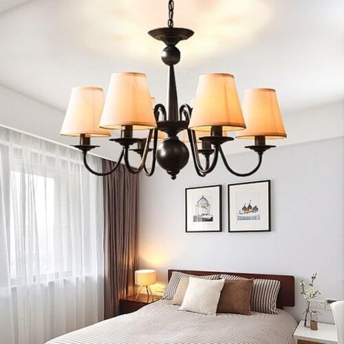 Wrought iron chandelier for Living room Bedroom Kitchen hallway chandelier lustre vintage with Lampshade rustic Chandelier light