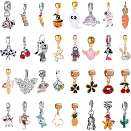 Creative Enamel Butterfly Fit Original Pandora Charms Halloween Astronaut Flowers Beads Pendants Bracelets DIY for Women Jewelry