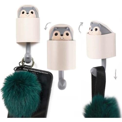 Creative Cartoon Storage Hook Cute Little Squirrel Shape Stretchable Coat Key Hook Children Bedroom Decorations