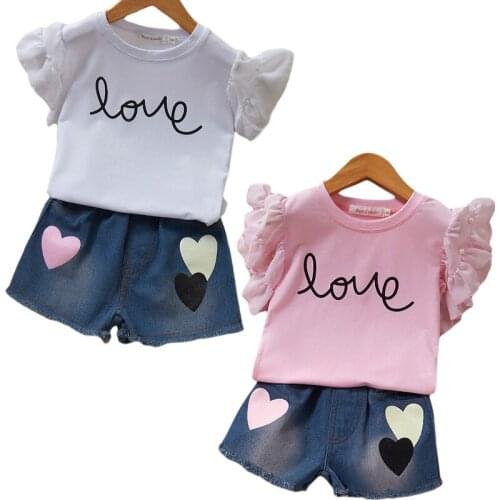 Summer baby girls children clothes outfits sunflower navy top denim shorts live in the sunshine cotton ruffles match accessories