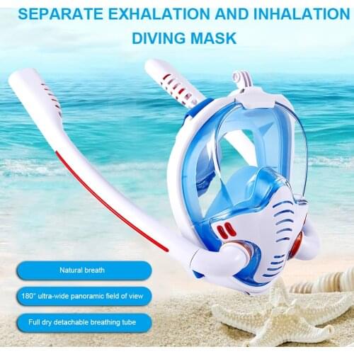 Dual Tubes Full Face Snorkel Mask Anti-Fog 180° Panoramic Silicone Swimming Mask for GoPro Camera for Men Women