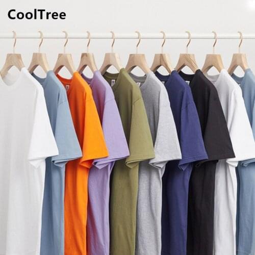 CoolTree Men Cotton T-shirts Summer Breathable Solid color Round neck short sleeve Casual T shirt Male Fashion Simple Loose Tees