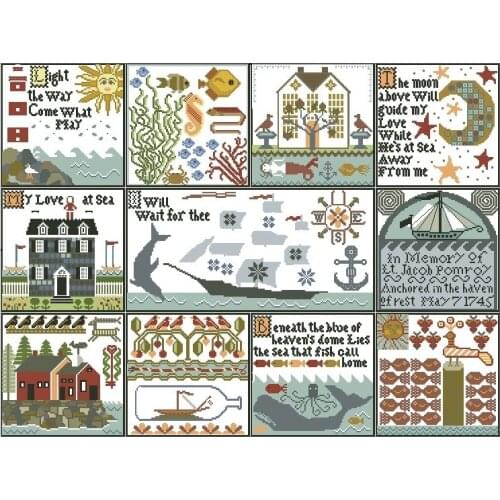 -Marine style 77-60 cross stitch kits single color simple aida fabric white canvas cotton thread embroidery