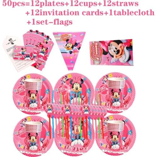 Disney Mickey Minnie Mouse Party Supplies Birthday Party Decorations Baby Shower Kids Girls Plate Cup Disposable Tableware Set
