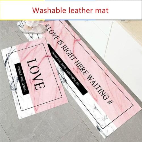 Nordic kitchen floor mat bathroom Washable customize PU waterproof oil-proof anti-skid carpet Marbling bliving room leather rug