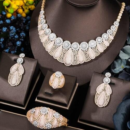 New Trendy 4PCS Full Micro CZ Luxury African Jewelry Set For Women Wedding Party Zircon Crystal Indian Neckalce Earring