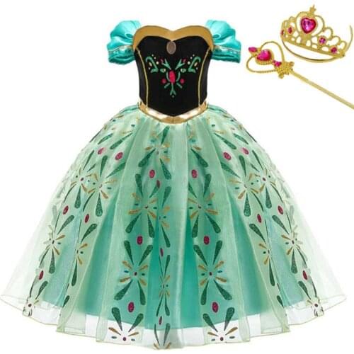 Princess Girls Flower Snow Queen Party Dress Little Girls Cosplay Summer Polyester Dresses Clothing Baby Kids Yellow Clothes