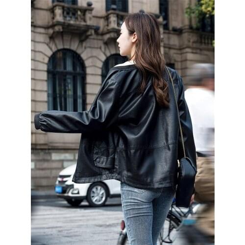 PU Leather Casual Jacket Womens Short Loose Coat 2020 Spring and Autumn New Wild Fashion Simple Vintage jaqueta de couro K682