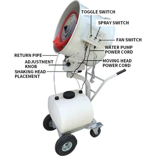 Moving head spray fan industrial spray fan water cooling humidification atomizing fan mobile spray cooling workshop fan