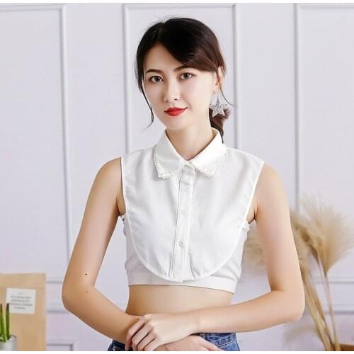 Detachable Collar porcelain Collier Ladies Shirt Lapel Pearls Pointed collar blouse chiffon fake shirt decorative collar pearl