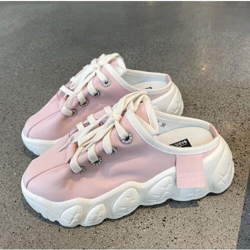 Womens thick-soled soft powder Baotou half slippers designer fashion brand casual spring and summer vulcanized shoes 2021