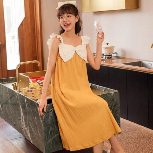 SLPBELY Women Cartoon Nightdress Summer Lovely Cotton Sleeveless Cartoon Ruffles Girl Halter Nightgown Cute Homewear Nightwear