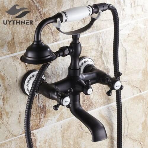 US Free Shipping Wholesale And Retail Classic Oil Rubbed Bronze Clawfoot Bathtub Faucet Mixer Tap Telephone W/ Spary Shower